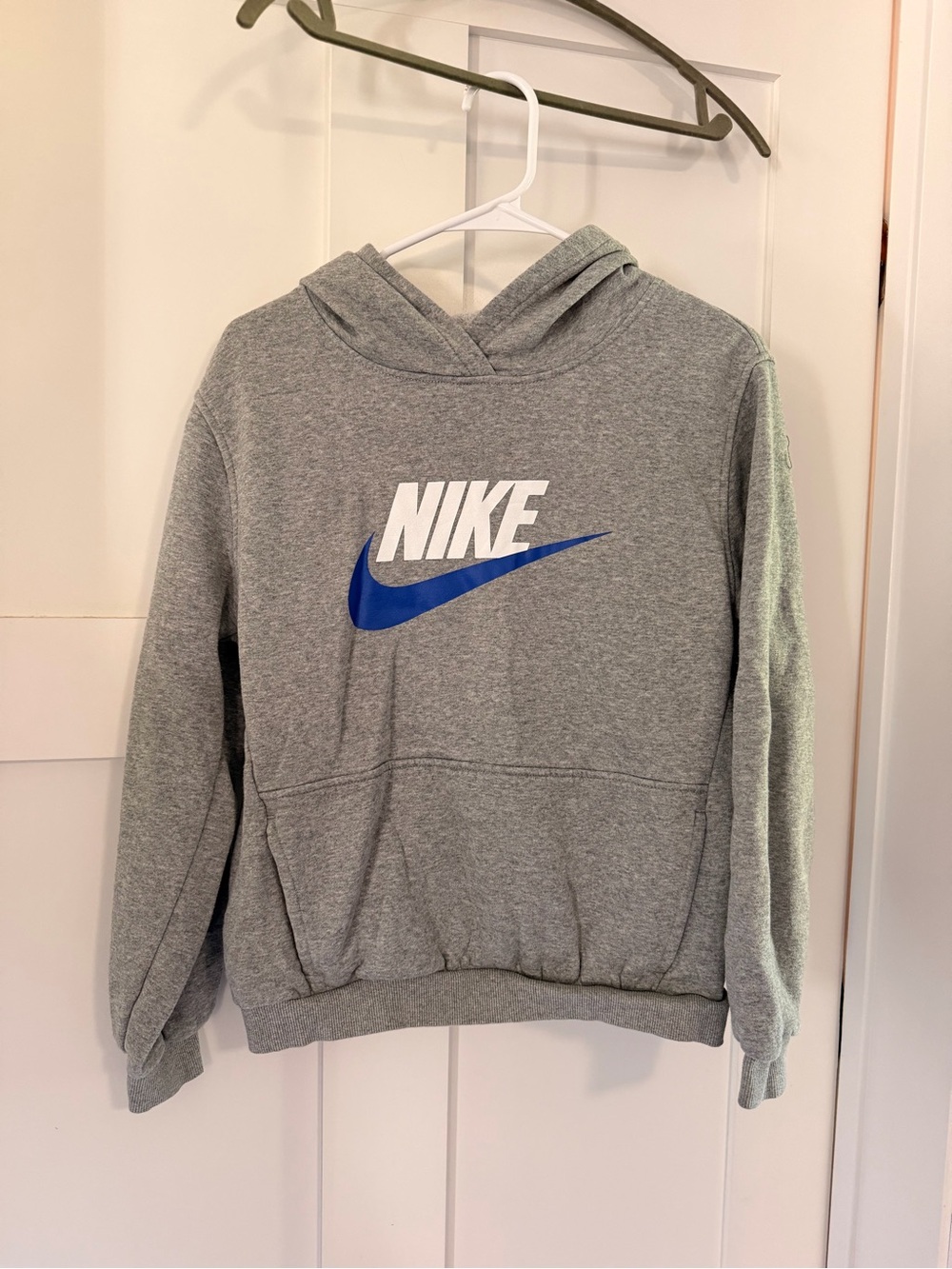 Nike Kid’s Gray Hoodie Sweatshirt with Blue Swoosh